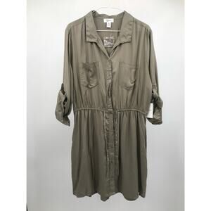 Japana Women's Green Roll Tab Sleeve Shirt Dress Size XL